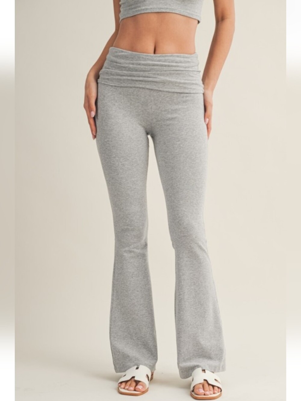 🩶 Heather Gray Fold-Over Jersey Cotton Leggings